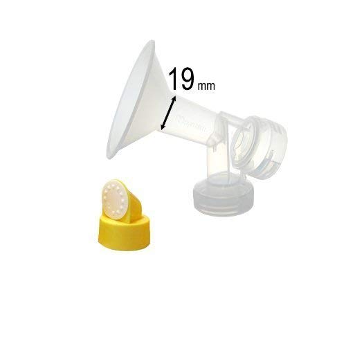 One-Piece Breastshield (19 mm, Extra Small) w/Valve, Membrane for Medela Breast Pumps (Pump in Style, Lactina, Symphony, Single Deluxe, Double Ease); Smaller Than Personalfit 21 mm; Made by Maymom