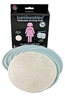 Bamboobies Washable Reusable Overnight Nursing Pads with Leak-Proof Backing for Breastfeeding, Ultra Absorbent, 8 Count