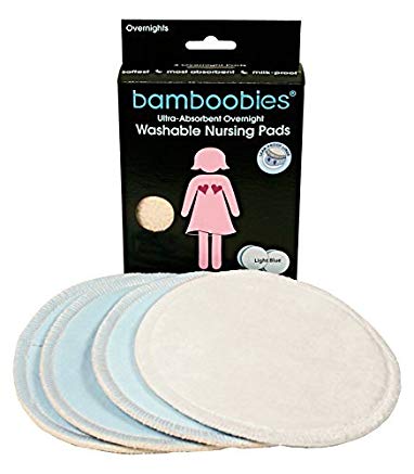 bamboobies Washable Reusable Overnight Nursing Pads with Leak-Proof Backing for Breastfeeding, Ultra Absorbent, 4 Count