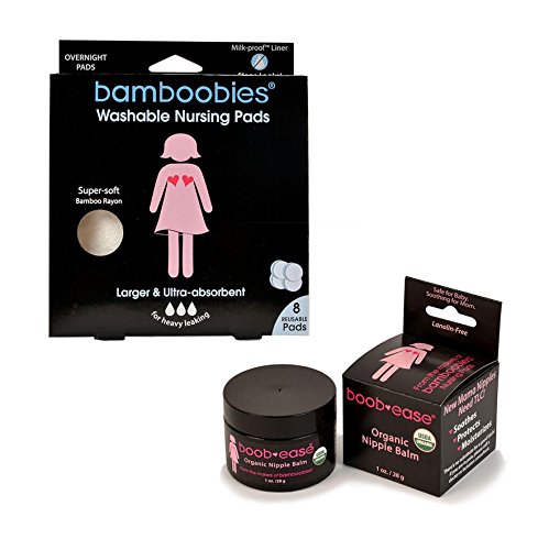 bamboobies Organic Nipple Cream Balm and Washable Ultra Absorbent Nursing Pads, 4 Pairs (8 Pads)