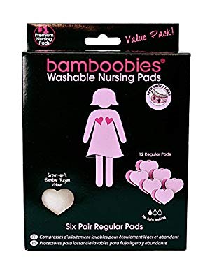 Bamboobies Washable Reusable Nursing Pads with Leak-Proof Backing for Breastfeeding, Ultra Thin, 12 Count