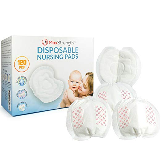 Nursing Pads 120pc Set of Super Soft Disposable Pads for Breastfeeding Mothers by Max Strength Pro, Padded Leak Proof Protection to Stay Dry During Day or Night, Super Absorbent, Sleep Easy Today!