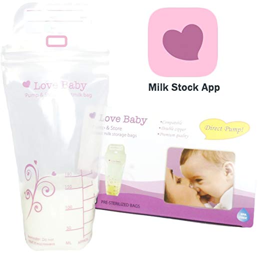Direct-Pump Breast Milk Storage Bags with Breastmilk Management App by Love Baby, 100 Count