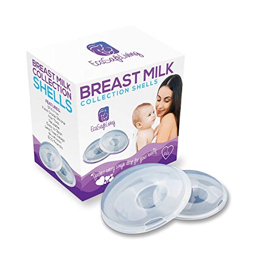 EcoSafeLiving Breastmilk Shells, Milk Catcher Cups for Moms - Shield Sore, Cracked, Engorged Nipples - Reusable Breast Milk Collection Gel Cups for Pumping, Nursing, Breastfeeding - BPA Free (2 Pack)
