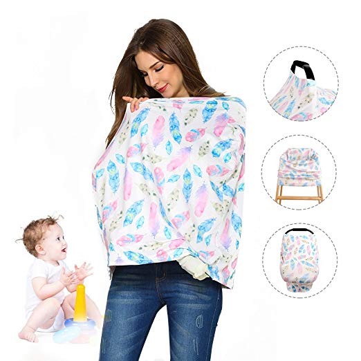 Nursing Cover, Feeding Cover, Soft Breathable Breastfeeding Cover, Stretchy Baby Car Seat Cover Canopy, Shopping Cart, Stroller, Car seat Covers for Girls and Boys (Colorful)