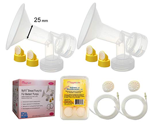 Breast Pump Kit for Medela Pump in Style Advanced Breastpump. Includes 2 Tubing, 2 Breastshields (25 mm, Medium), 4 Valves, 6 Membranes; Replacement Kit for Medela Pump Parts, Made by Maymom