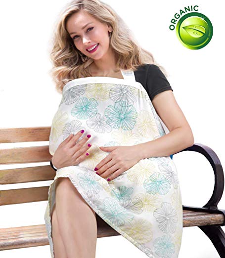 BONTIME Nursing Cover - Premium Organic Bamboo Cotton Breastfeeding Cover, Multi Used for Nursing Blanket Full Coverage to Protect Your Privacy,Floral Blossom