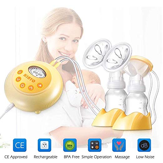 KINYO Double Electric Breast Pump, Portable Rechargeable Milk Pump, with LCD Screen, Automatic Massage Function, Bpa Free