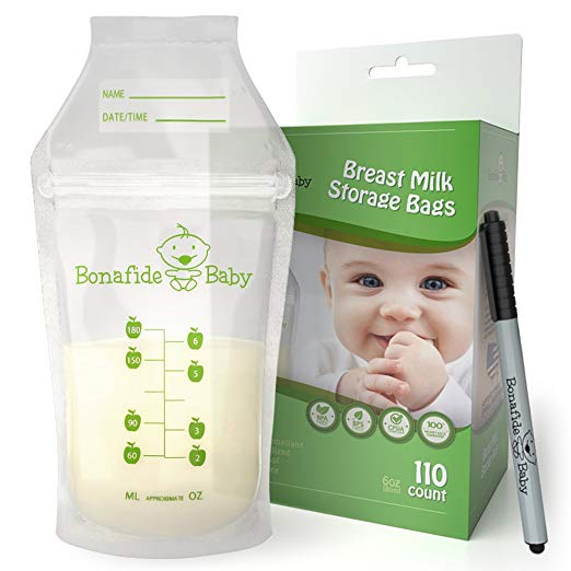 Breastmilk Storage Bags - 110 Bag Count - BPA and BPS-Free - Nontoxic Marker Included