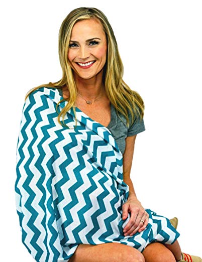 Multi-Use Baby Breastfeeding Infinity Nursing Cover/Nursing Scarf - Tykes & Tails Teal/White Chevron Pattern - Many Colors and Patterns of Premium Breastfeeding Covers