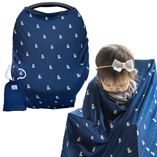 Multi-Use Nursing Cover by Alpy Baby for Breastfeeding, Baby Car Seat, Shopping Cart and High Chair - “Navy with Alpacas” - Super Soft and Stretchy - Perfect Baby Shower Gift for Boys and Girls