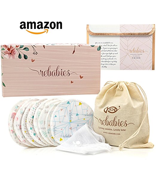 Best Nursing Pads for Breastfeeding Moms, Eco-Friendly Organic Bamboo No-Leak Bra Pads, Reusable, Washable, & Super Absorbent, Includes 4 Overnight & 4 Regular Pads, Awesome Baby Shower Gift (8 Pack)