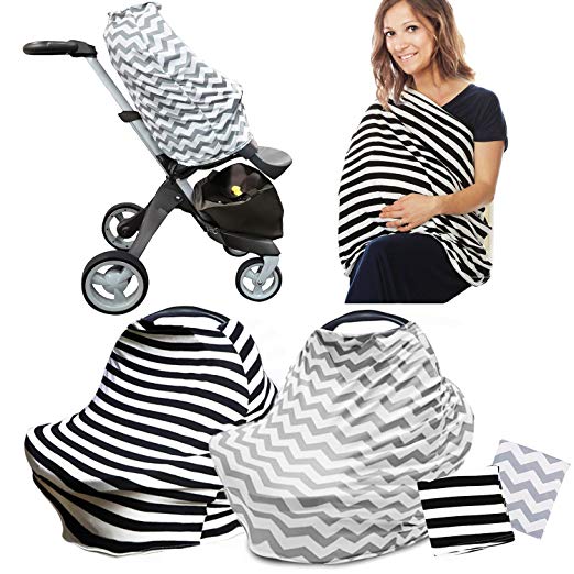 R • HORSE Nursing Breastfeeding Cover Scarf - Baby Car Seat Canopy, Shopping Cart, Stroller, Carseat Covers for Girls and Boys - Best Multi-Use Infinity Stretchy Shawl (2 Pack)