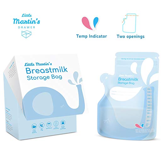 Little Martin's Breastmilk Storage Bags - 60 Counts with Temperature Measurement and Improved Leak Proof for Storing & Freezing Milk - BPA Free
