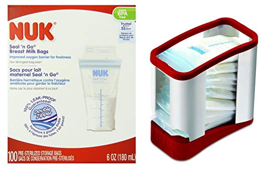 NUK/Gerber Seal N Go Breast Milk Bags (100 Count) with Milk Bag Storage Rack