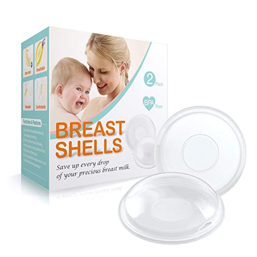 Breast Shells, Milk Saver [2018 Upgrade] Nursing Cups, Protect Sore Nipples for Breastfeeding, Collect Breast Milk Leak, BPA free, Soft and Flexible Silicone Material, Reusable, Set of 2