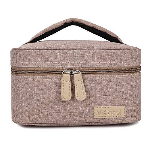 V-Cool Breastmilk Cooler Healthy Baby Care Kit-Keep Food Warm or Cool for Go Out Lunch Bag-Large Capacity Storage for 6 Breastmilk Bottles in 5oz Bottle Tote Bags,Beige