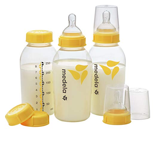 Medela Breast Milk Bottle Set, 8 Ounce, 3 Pack with Nipples, Lids, Wide Base Collars and Travel Caps, Made without BPA