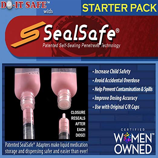 NEW PATENTED Self-Sealing Dosing Bottle Adapter for Oral Medication Starter Pack