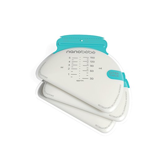 nanobebe Breastmilk Freezer Storage Bags, 50 Pack Flat Stacking Breastfeeding Storage Extra Thick Breastfed Baby Bags (Moms Choice Award Winner)