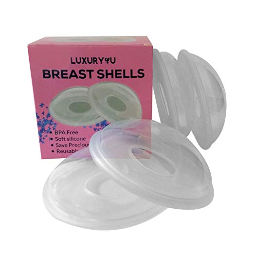4-Pack Breast Shells, Nursing Cups, Milk Saver, Helps Sore Nipples for Breastfeeding, Collect Breastmilk for Nursing Moms, Silcone Material, Reusable with Free Ebook