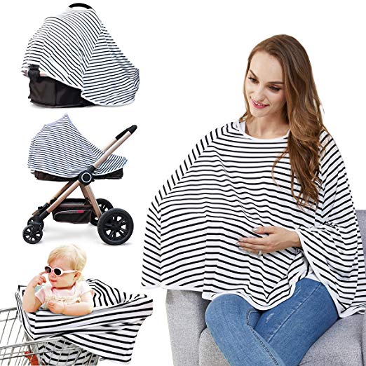 Baby Nursing Cover & Nursing Poncho - Multi Use Cover for Baby Car Seat Canopy, Shopping Cart Cover, Stroller Cover, 360° Full Privacy Breastfeeding Protection, Baby Shower Gifts for Boy&Girl