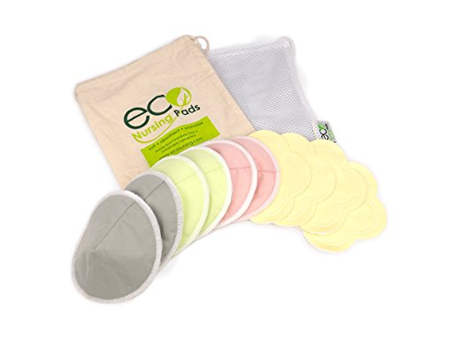 Contoured Washable Reusable Bamboo Nursing Pads | Organic Bamboo Breastfeeding Pads, Ultra-Soft Velvet Flower Pads | 10 Pack with 2 Bonus Pouches & Free E-Book | Perfect Baby Shower Gift