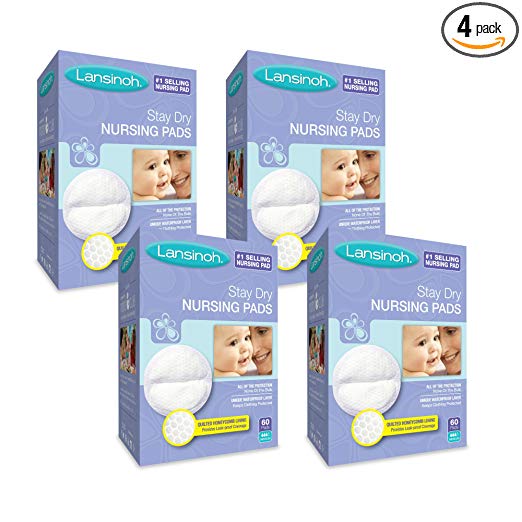 Lansinoh Nursing Pads, 4 Packs of 60 (240 count) Stay Dry Disposable Breast Pads