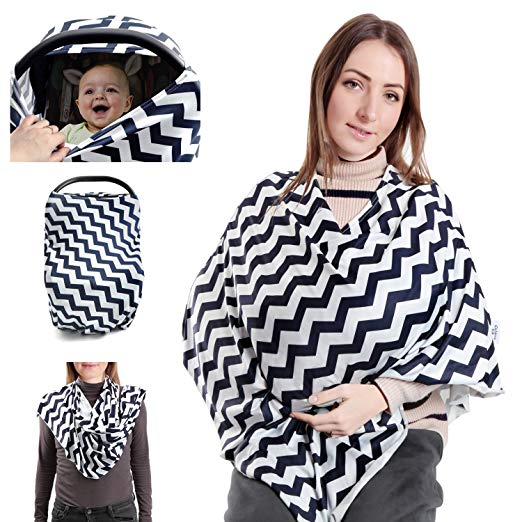 Children Hub Baby Nursing Cover - Multi-Use Breastfeeding Scarf - Stretchy and Breathable Baby Car Seat Cover Canopy (V Shaped)