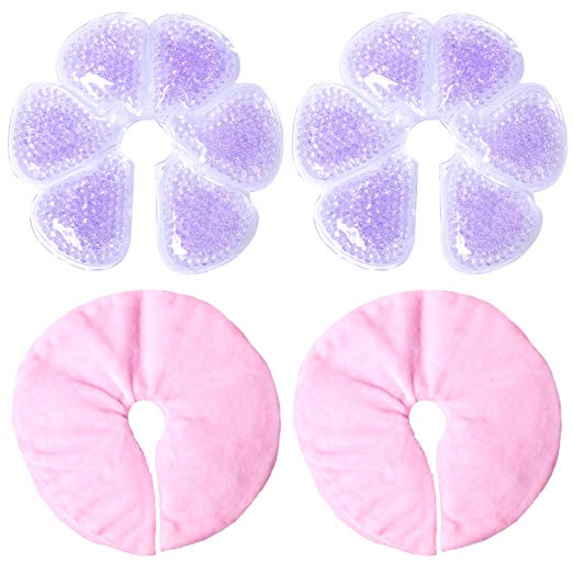 Bassion Breast Therapy Gel Pads Breast Ice Pack, 2pcs + 2 Covers, Hot/Cold Use for Nursing Mothers,Relieve Breastfeeding Problems, Mastitis, Engorgement, Pregnancy Lactation Ablactation (pink-2pcs)