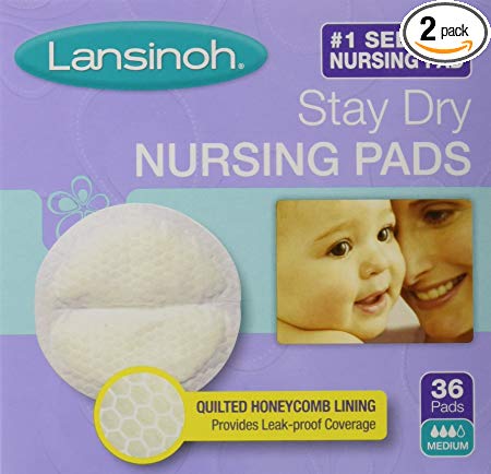 Lansinoh Stay Dry Nursing Pads Medium 36 Each (Pack of 2)