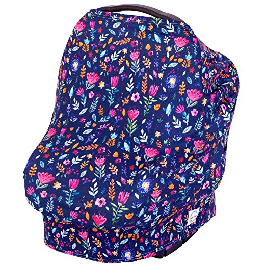 Baby Nursing Cover Carseat Canopy - Breastfeeding Scarf, High Chair, Shopping Cart, Stroller Baby Car Seat Covers for Boys and Girls, Stretchy Multi Use Infinity Scarf Shawl - Kidz Pride Navy Floral
