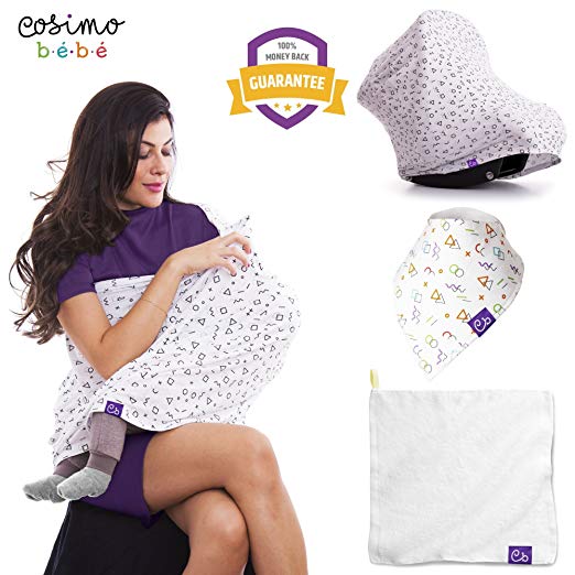 Breastfeeding nursing cover - Baby carseat canopy cover - Maternity feeding scarf organic - Baby carrier cover - Newborn breastfeeding stroller cover - Bandana bib + Towel