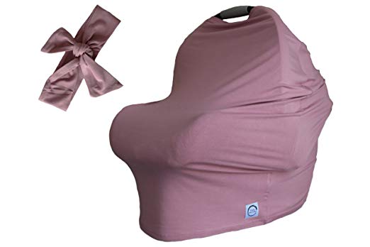 100% Organic Bamboo Nursing Cover and Free Matching Bow - Best Multi-Use Cover for Sensitive Skin, Car Seat Canopy, and Gifting. (Solid Ash Rose)