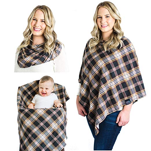 Breastfeeding Nursing Cover Scarf - Rayon/Spandex Jersey Knit Super Soft Stretchy Breathable Lightweight Nursing Poncho, Carseat Canopy & Baby Car Seat Cover. FREE Matching Pouch By Chuckle & Cuddle