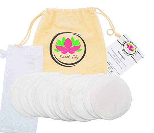 Earth Lily Washable Nursing Pads| Reusable Nursing Bra Pads| Made with Hemp/Organic Cotton and a Outer Leak-Proof Layer| (6 Pairs) with a Cotton Bag Plus a Washing Bag|