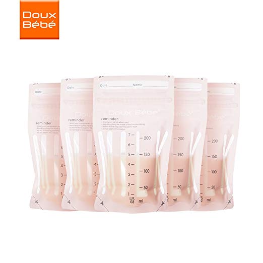 Doux Bebe Disposable Breastmilk Storage Bags,Pink, 7 oz,30 Pack,BPA Free