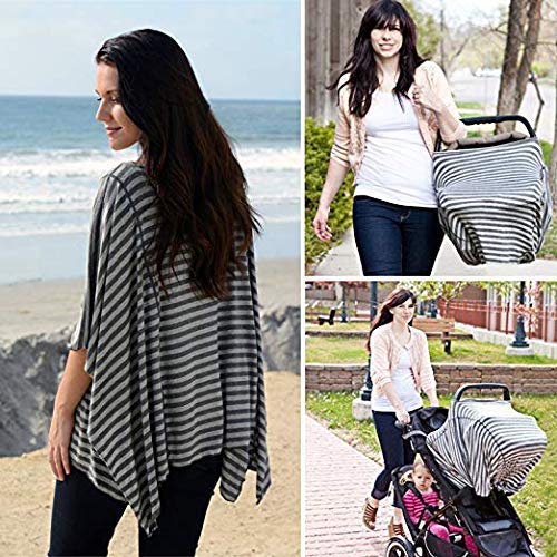 Fashionable Nursing Covers by DRIA - 'The All-In-One, Stroller Cover, Car Seat Cover' - Made in USA from Premium Four Way Stretch and Breathable Modal Fabric (Oslo Style: Grey Stripe)