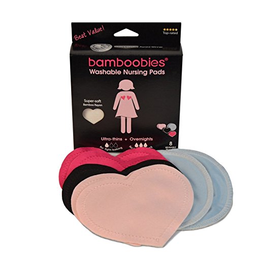 bamboobies Washable Reusable Nursing Pads with Leak-Proof Backing for Breastfeeding, 3 Regular and 1 Overnight Pairs