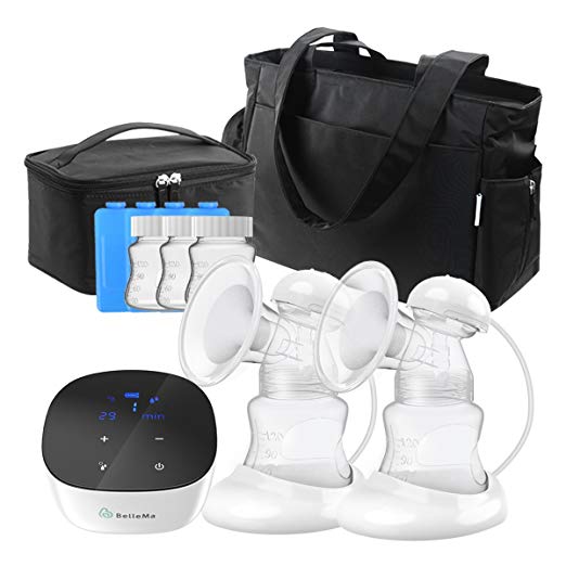BelleMa E5 Hospital Grade Breast Pump, 2 Modes & 9 Suction Levels Double Breast Pump, LCD Touch Control, Memory Function, Li-Battery Silent Breast Pump for Travel/Office/Home Use (E5 Bundle)