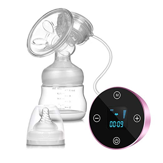 Electric Breast Pump Rechargeable Pumping Digital LCD Display, Massage and Suction 2 in 1 (Purple)