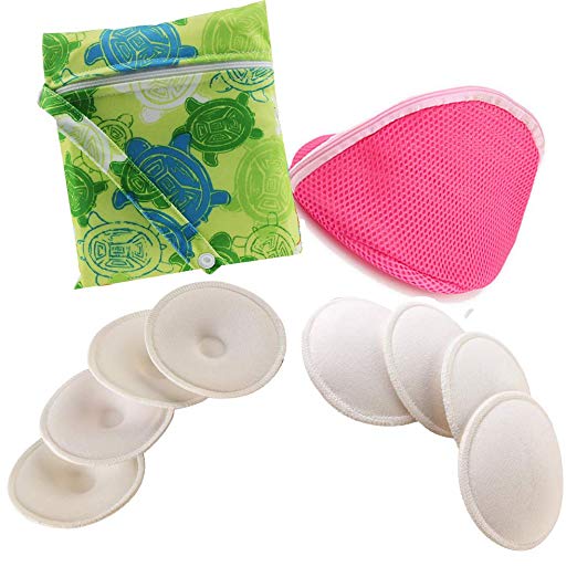 Breast Pads Washable, Reusable Nursing/Breastfeeding Pads 8 Pack with Waterproof Carry Pouch & Dry Bag for Nursing Mothers