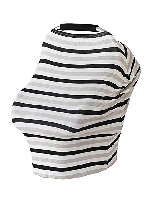 Perfect Baby Shower Gift Carseat Canopy for Boys and Girls Breathable Nursing Cover for Breastfeeding Mothers Gray Black and White Stripes Pattern AF1048-2
