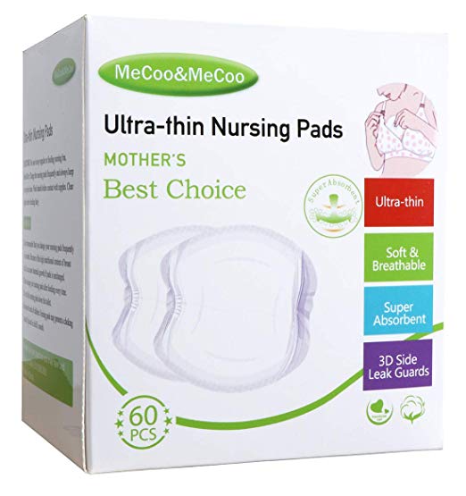 MeCoo&MeCoo Disposable Nursing Pads,Pack of 60 Ultra Thin Stay Dry Nursing Breast Pads Absorbent Breastfeeding Milk Pads