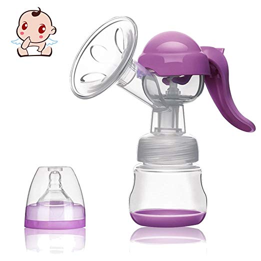 ONLIK Manual Breastpump with Lid-100% Food Grade BPA Free FDA Silicone Breastfeeding Pump, Hands Free Milk Collector Milk Saver To Catch Leaking, Fits All Breast Sizes Easy to Use (Purple)