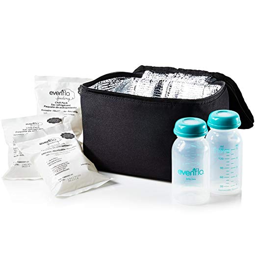 Evenflo Feeding Insulated Cooler Bag Accessory Kit with Ice Pack and Breast Milk Collection Bottles
