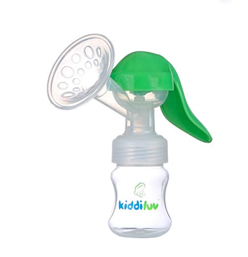 Kiddiluv Manual Breast Pump with Baby Bottle (Single) Portable, Travel Friendly, Handheld Breastfeeding Kit | Hypoallergenic Soft Silicone Breast Shield | Gentle, Efficient Suction
