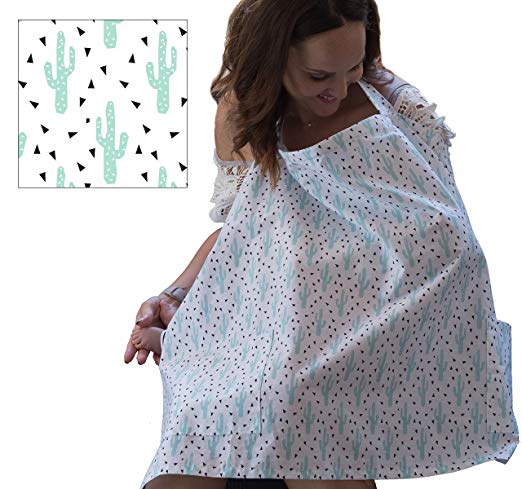Great fashion Style CACTUS, 100% Cotton, Breathes Nicely for Baby & Mother for Comfortable Breastfeeding. Includes Neck Strap & FREE Matching Travel Bag. AZO Free