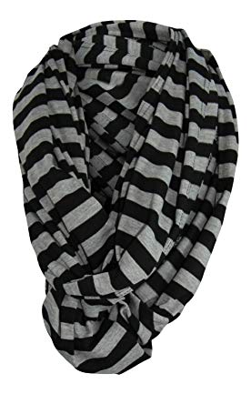 Multi-Use Baby Breastfeeding Infinity Nursing Cover/Nursing Scarf - Tykes & Tails Black/Gray Stripe Pattern - Many Colors and Patterns of Premium Breastfeeding Covers