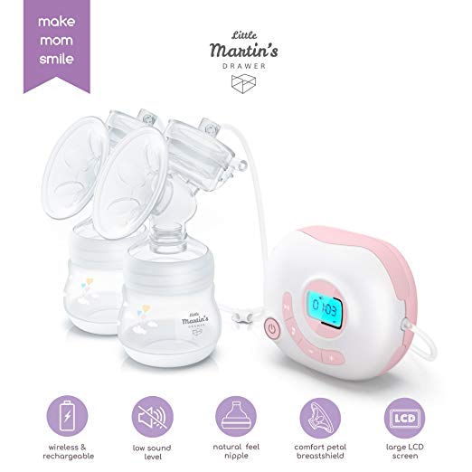 Little Martin’s Electric Double Breast Milk Pump Kit – Rechargeable Battery - Wireless and Travel Friendly - Fits in a Diaper Bag - Whisper Quiet Motor - Mobile Support for Breastfeeding Mother